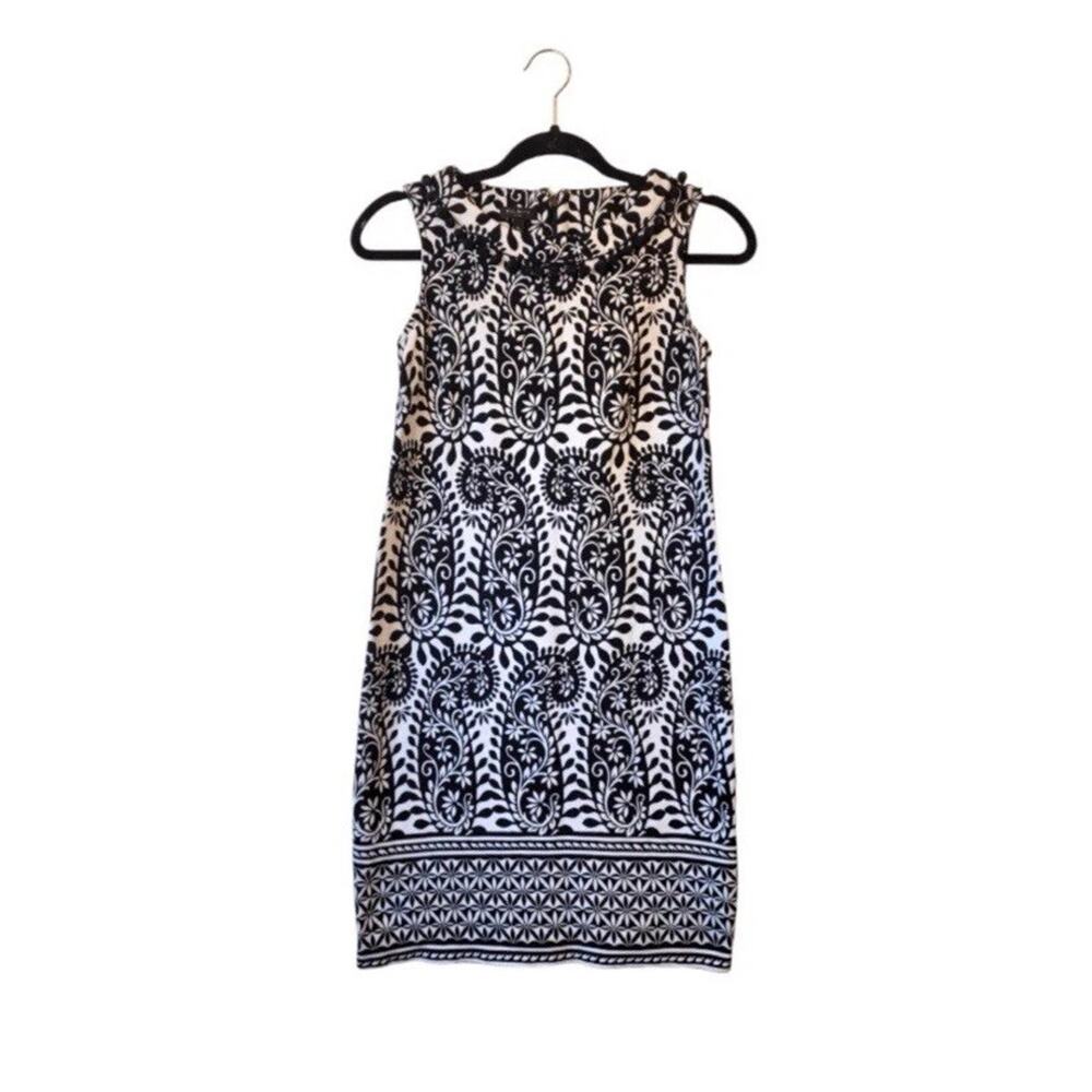 New $125 Talbots Women’s Medium 8 10 Black Paisley 100% Cotton Dress Pom Pom Fun